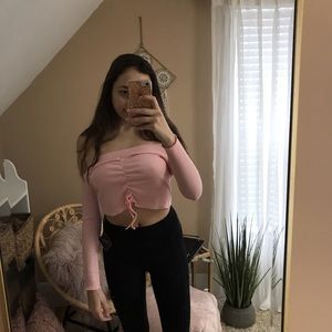 pink off the shoulder crop top